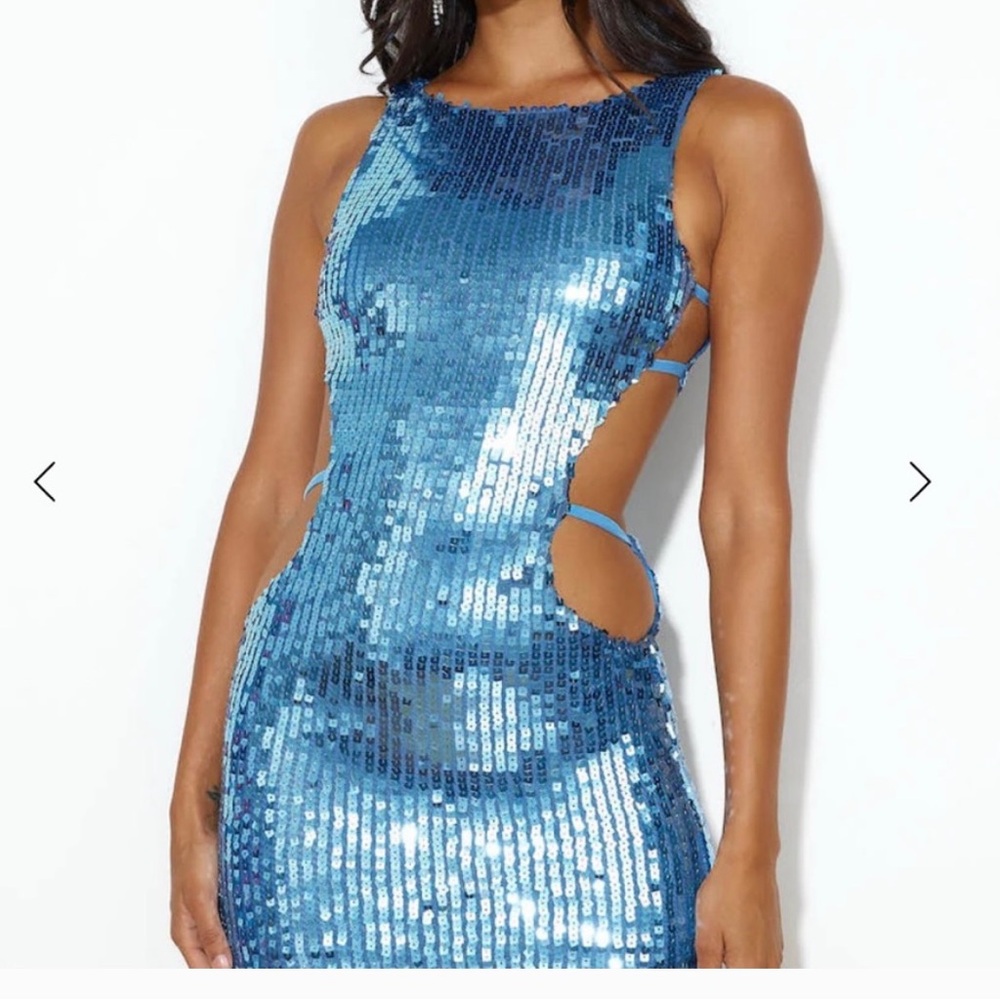 Dazzling Blue Sequin Backless Dress